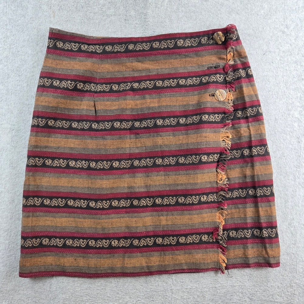 Paul Harris Mini Skirt Women Size 14 Multicolor Striped Woven Fringe Wrap Style